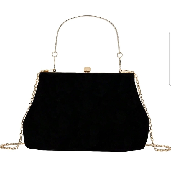 NWOT Black Handbag with Handle and Gold Chain - Picture 1 of 4